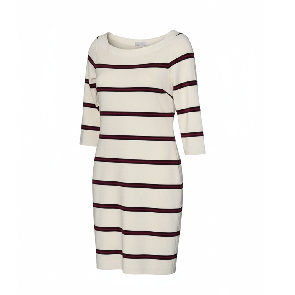 Banana Republic Dress‎ Women's Size 6 Ivory Burgundy Black Striped Sheath
